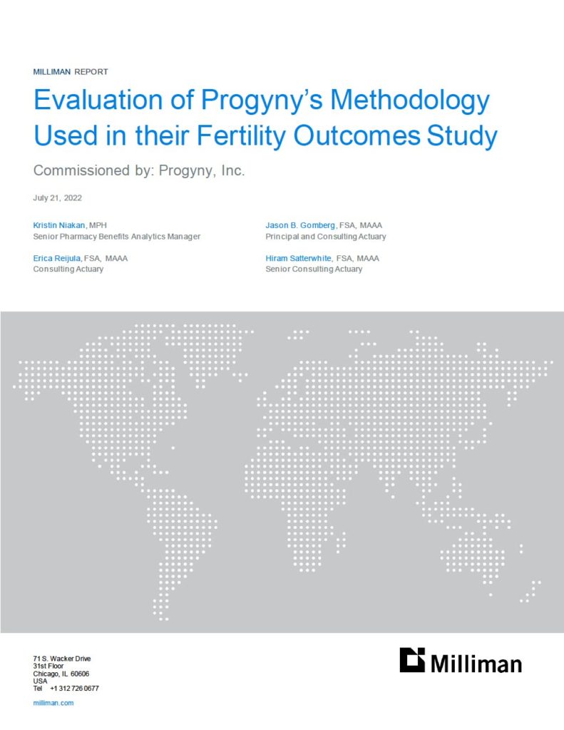 Milliman Report cover - Evaluation of Progyny's Methodology Used in their Fertility Outcomes Study