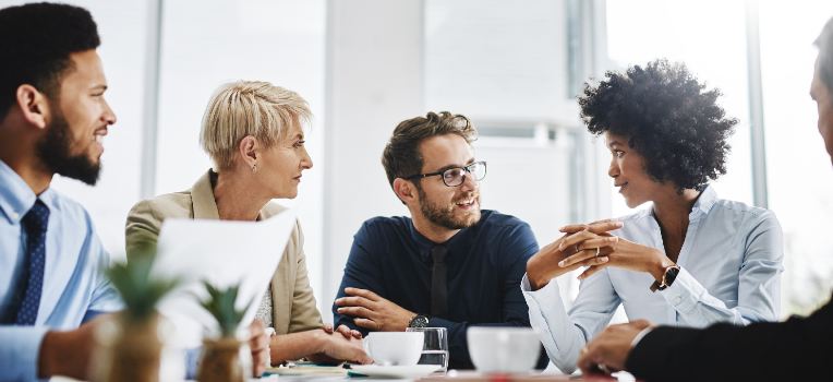 diverse colleagues having a meeting at work